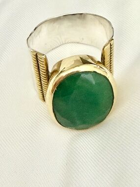 925 Sterling Silver/Gold Plated Handmade India "Panna" Ring Facetted Turquoise